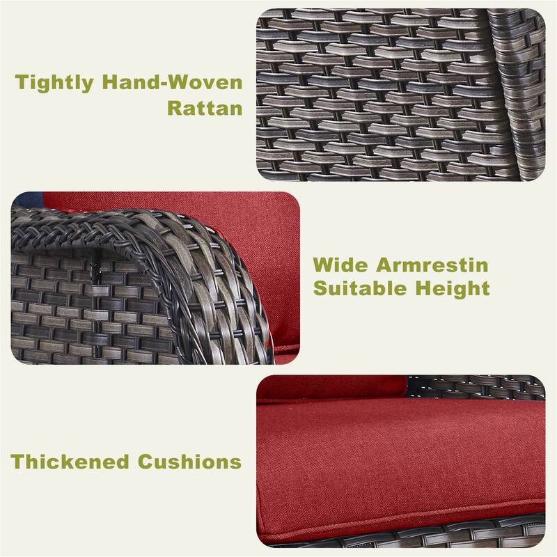 Gymojoy Patio Wicker 3-Seat Sofa with Ottoman Weather-resistance