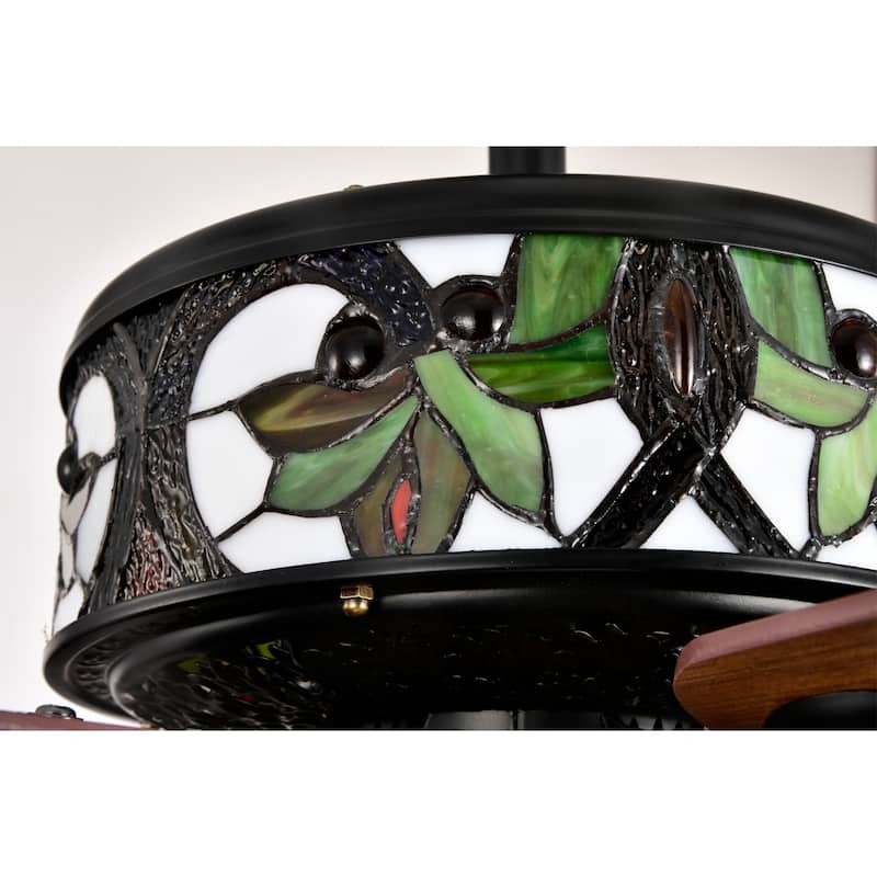 Temid 5-Blade Lighted Ceiling Fan 2-Tier Tiffany Style Glass