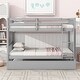 preview thumbnail 1 of 6, Twin Over Twin Rubber Wood Bunk Bed with Trundle, Convertible into Two Twin Beds with Ladder, Guardrails, Grey Grey