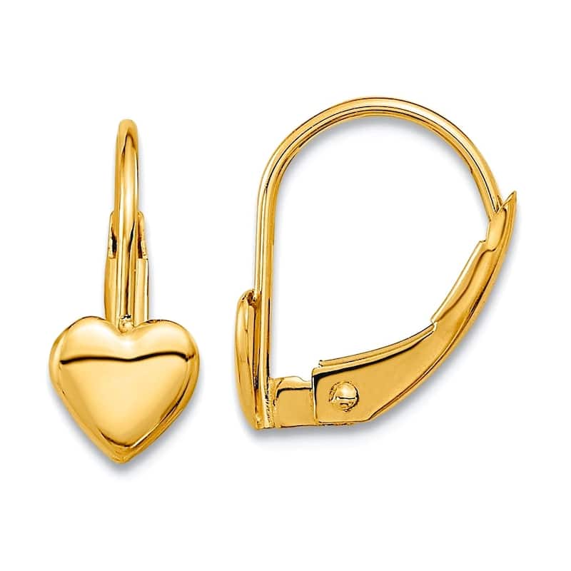 Curata Solid 14k Yellow or White Gold 12x5mm Childrens Polished Heart Leverback Earrings - Yellow