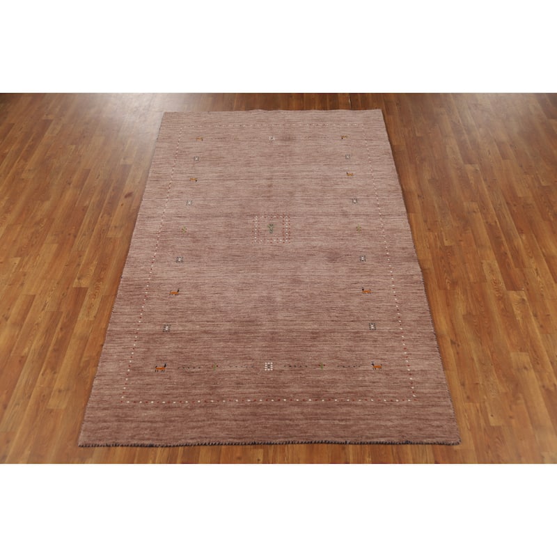 Tribal Gabbeh Indian Area Rug Hand-Knotted Brown Oriental Wool Carpet - 5'0" x 7'10"