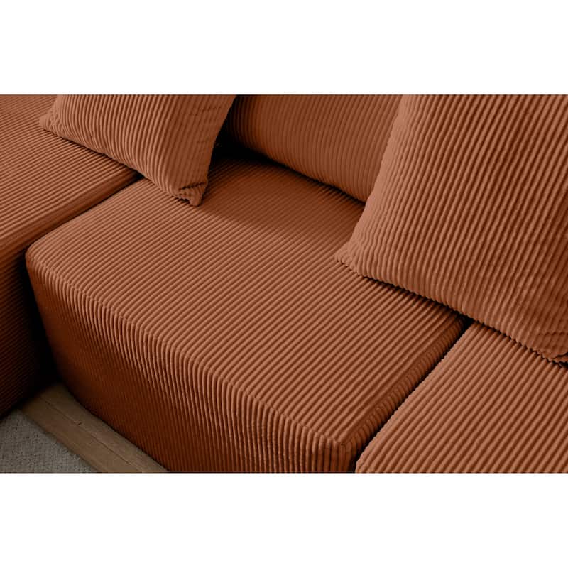 108.3" L Shape Corduroy Modular Cloud Sofa in Reddish Brown