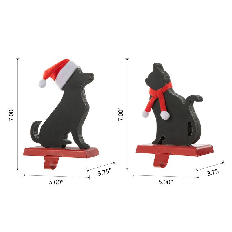 Glitzhome Wooden/Metal Cat & Dog Christmas Stocking Holders Mantel Ornament