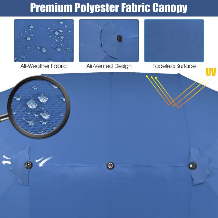 15 Feet Patio Double-Sided Umbrella with Hand-Crank System - 15.4' x 9.2' x 8.0' (LxWxH)
