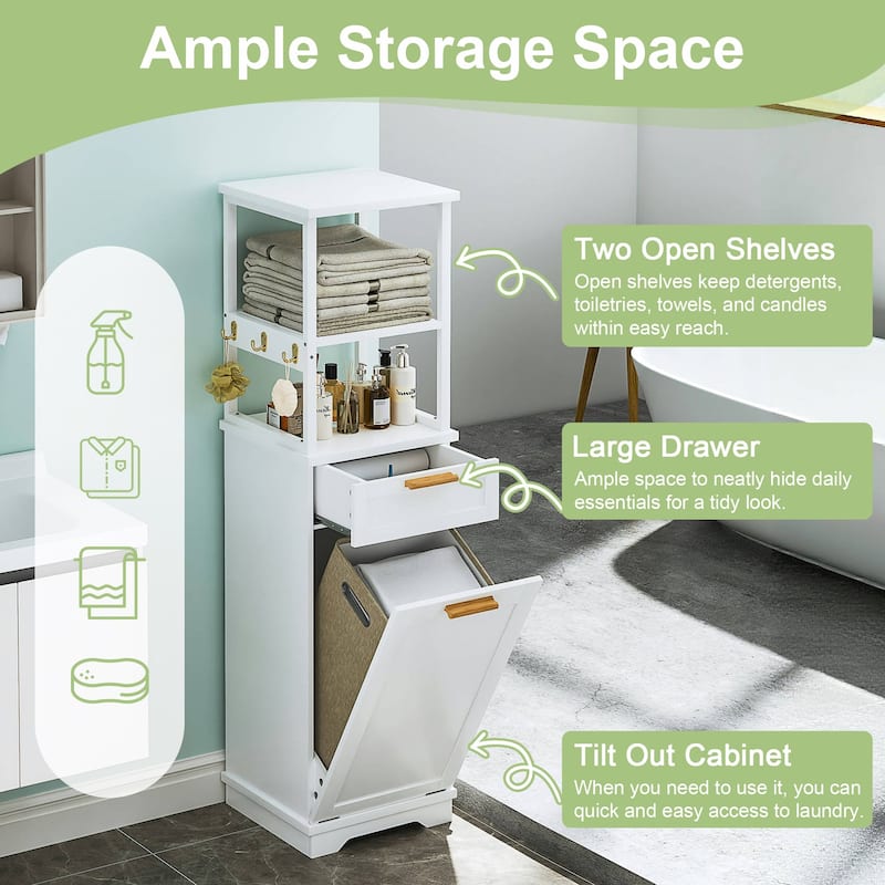VECELO Tilt Out Laundry Hamper Cabinet with Laundry Baskets Hamper Bathroom Storage Cabinet Laundry Cabinet with Drawer