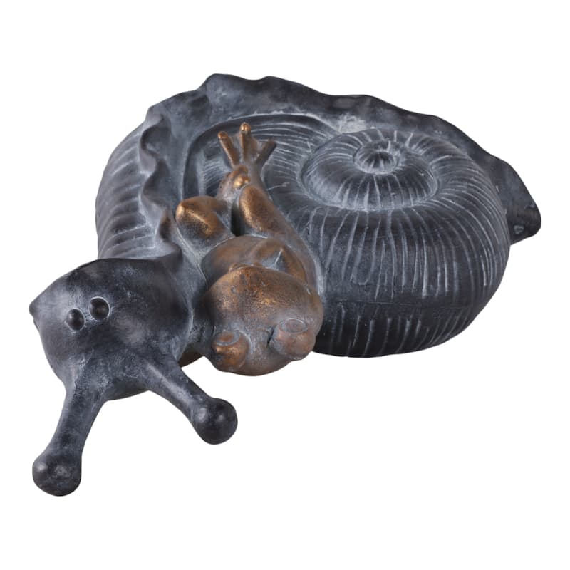 Polyresin Garden Statuary Whimsical Frog on Snail - 19" Gray