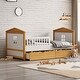 preview thumbnail 1 of 7, White+Walnut Wood House Shape Bed with Two Drawers and Fence for Girls Boys Teens White+Walnut