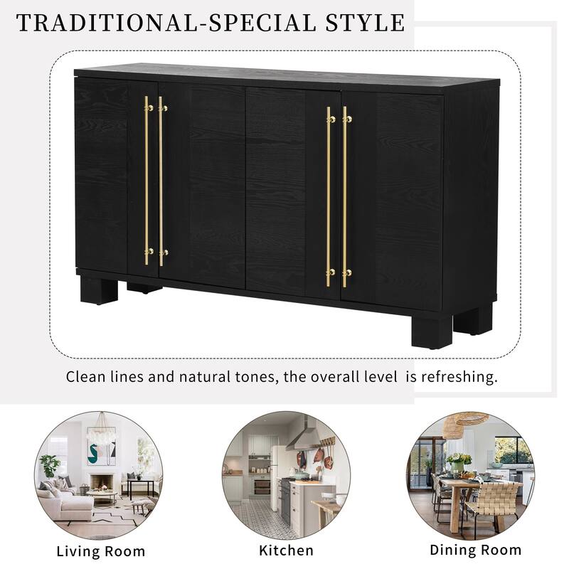 Black TV Cabinet Buffet Cabinet Console Table Adjustable Shelves Sideboard