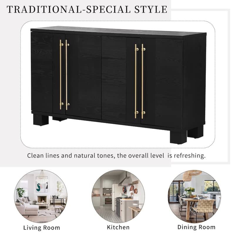 Traditional Minimalist Sideboard Storage Cabinet Buffet Cabinet with Adjustable Shelves and Gold Handles for Living Room