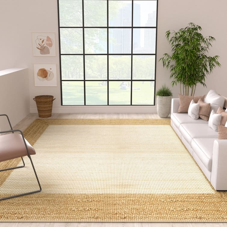 Jute Hand Braided Zigzag Stitch Natural Fibers Farmhouse Style Area Rug - Brown/Cream - Rectangle 8' x 10'