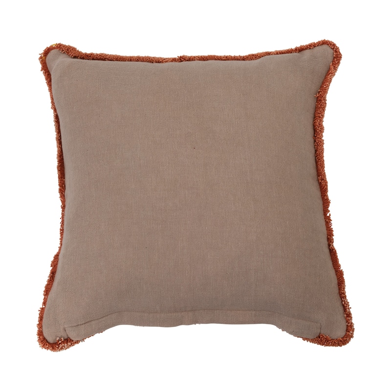 Cotton Pillow with Metallic Printed Floral Pattern and Eyelash Fringe