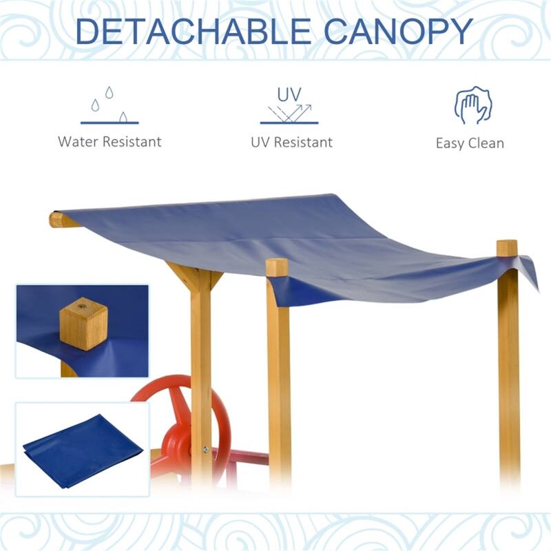 Wooden Boat Sandbox with Canopy Storage and Rudder Design for Kids Ages 3 to 8 Years - 63"L x 27.5"W x 40.5"H