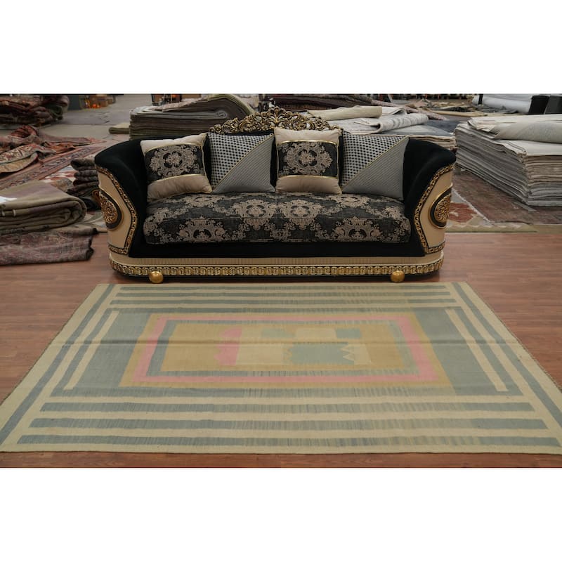 Hand Woven Southwestern Wool Multi-Colored Geometric Area Rug - 8' 6'' X 4' 11''
