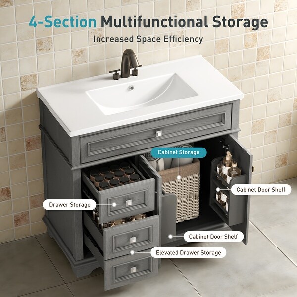 30''/36'' Bathroom Vanity with Single Sink, Solid Wood Bathroom