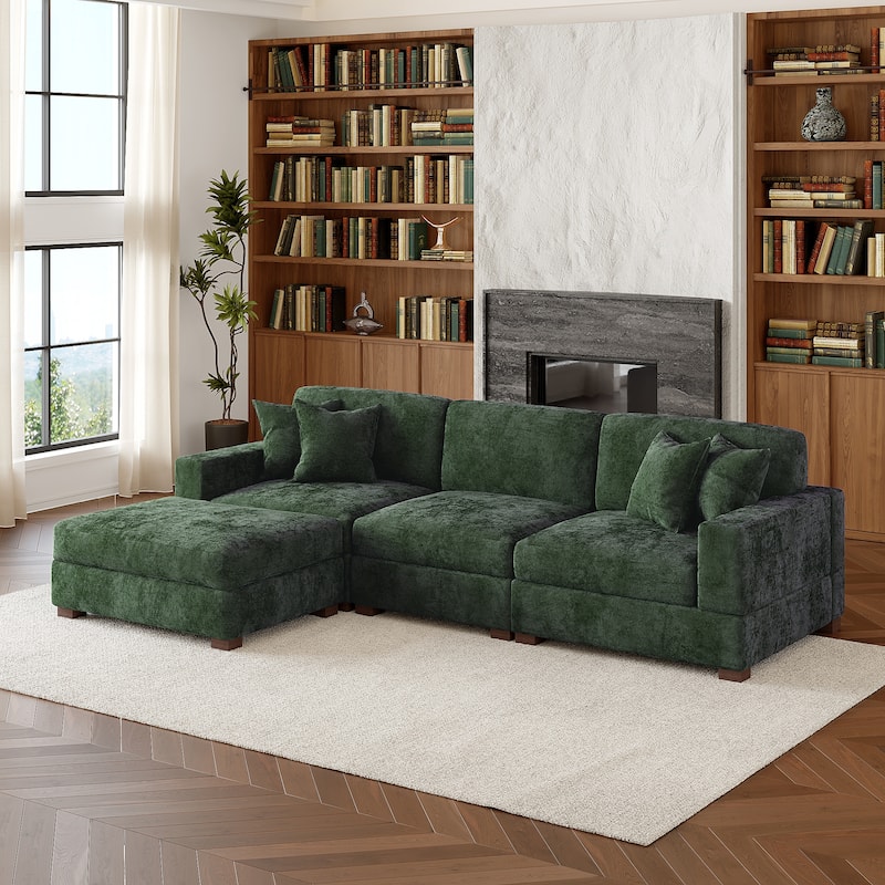 Oversized Chenille Modular Sectional Sofa Living Room Set with Ottoman