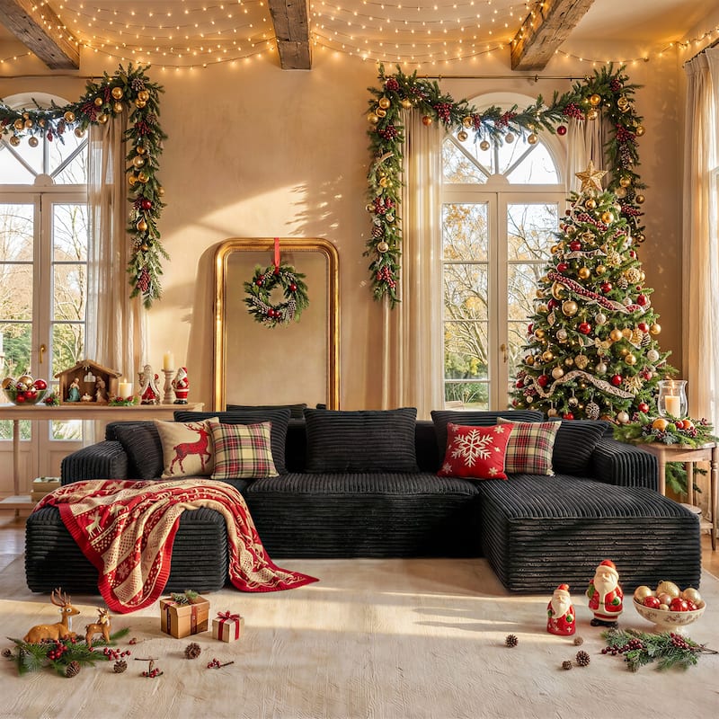 Oversized Modular Sectional Sofa, No Assembly Required, Corduroy Fabric, Deep Seat Cloud Couch with Chaise Foam Sofa