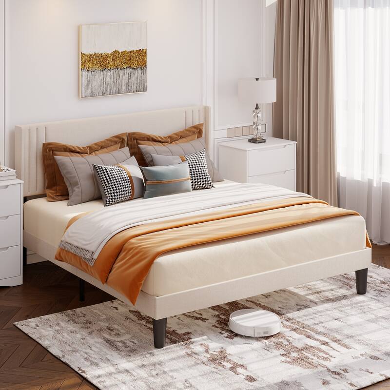 Twin/Full/Queen/King Bed Frame with Wingback Headboard, Upholstered Platform Bed