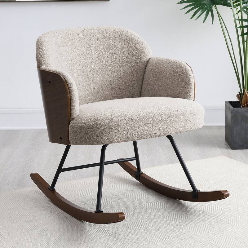 Boucle Upholstered Mid Back Rocking Chair with Metal Legs