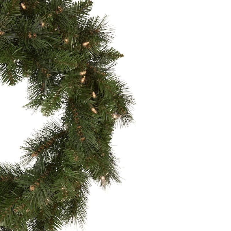 Mixed Beaver Pine Artificial Christmas Wreath 24-Inch Clear Lights - 24"