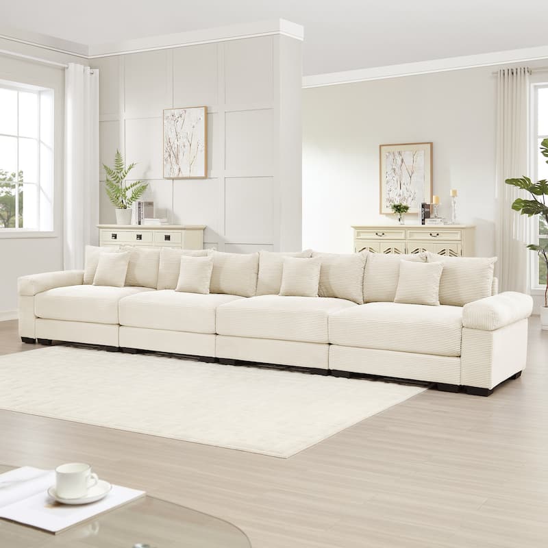 GDFStudio - Corduroy 4-Seater 170" Cloud Sofa Couch with Extra-Thick Armrests