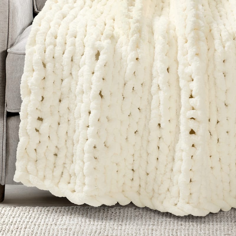 Lush Decor Hygge Ultra Soft Cozy Chenille Chunky Knit Throw