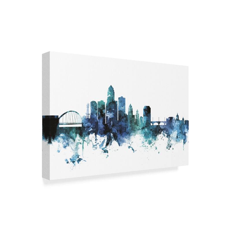 Michael Tompsett 'Des Moines Iowa Blue Teal Skyline' Canvas Art