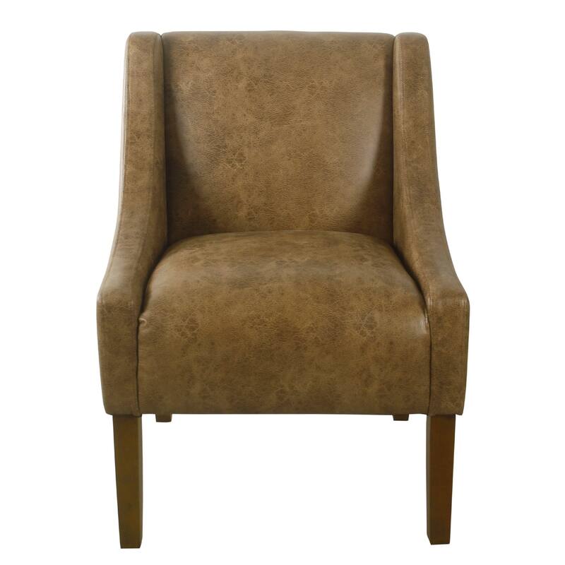 Accent Chair, Distressed Brown Faux Leather with Sloped Arms
