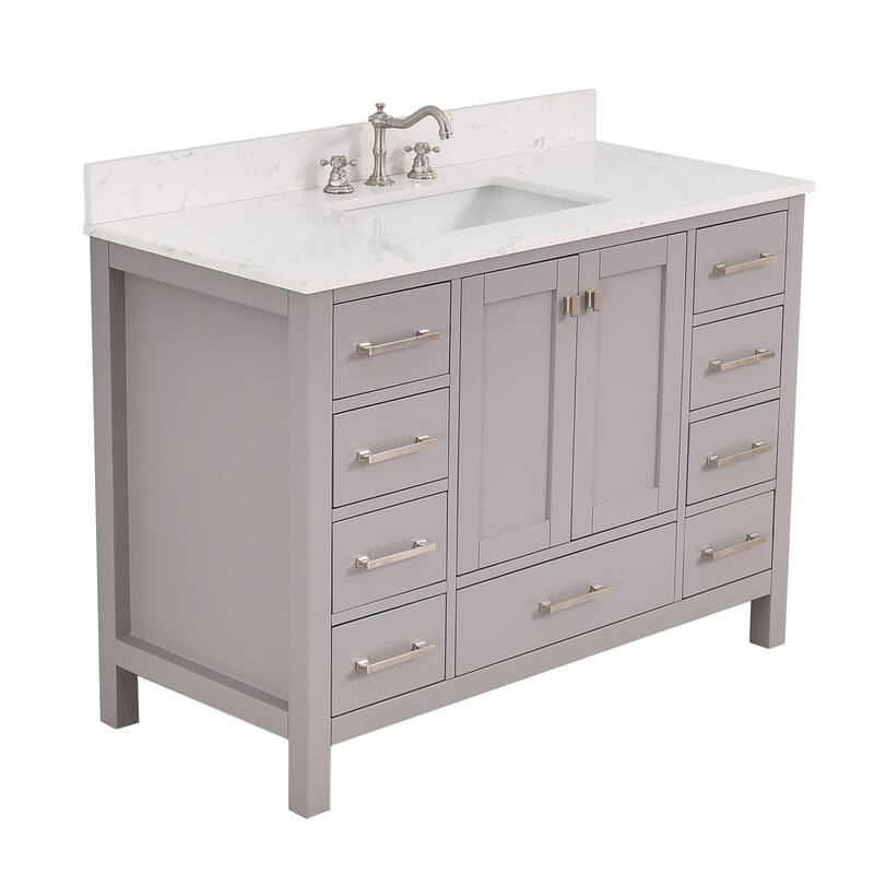 PROOX 48 inch Freestanding Bath Vanity Engineered Countertop and Ceramic Sink - Grey