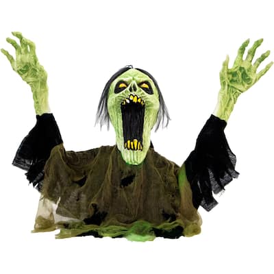 Haunted Hill Farm 21-In. Trevor the Animated Zombie Groundbreaker, Indoor or Covered Outdoor Halloween Decoration