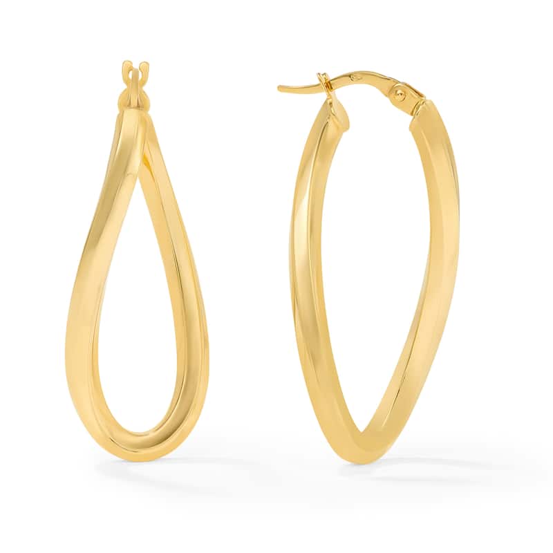 Clover 14K Yellow Gold High-Polish Elongated Teardrop Hoop Earrings