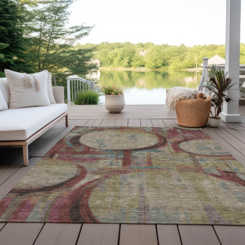 Machine Washable Indoor/ Outdoor Chantille Contemporary Abstract Rug - Taupe - 9' x 12'