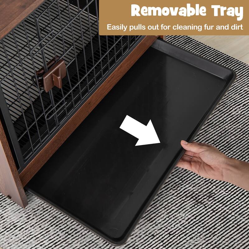 Gymax Dog Cage Furniture w/Removable Tray & Lockable Door Adjustable