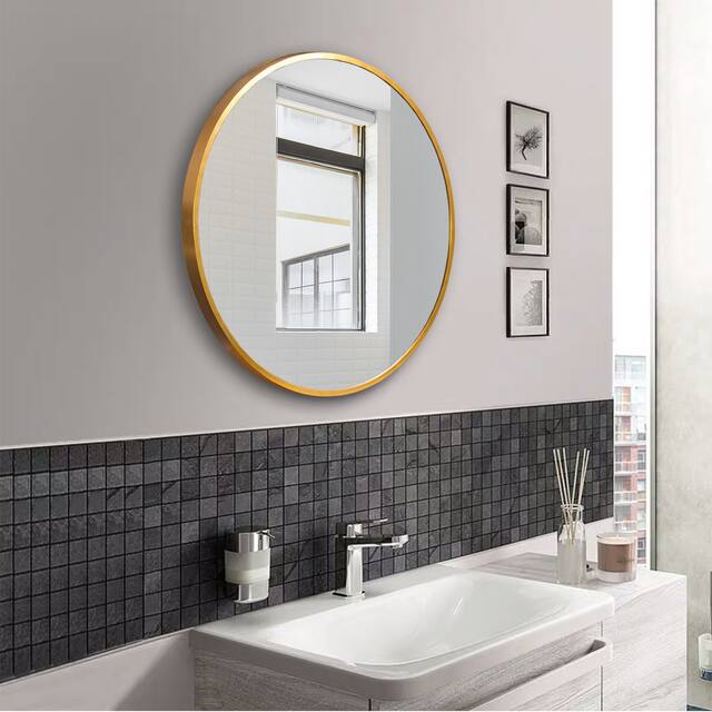 Neutypechic Modern Thin Frame Wall-Mounted Vanity Round Mirror