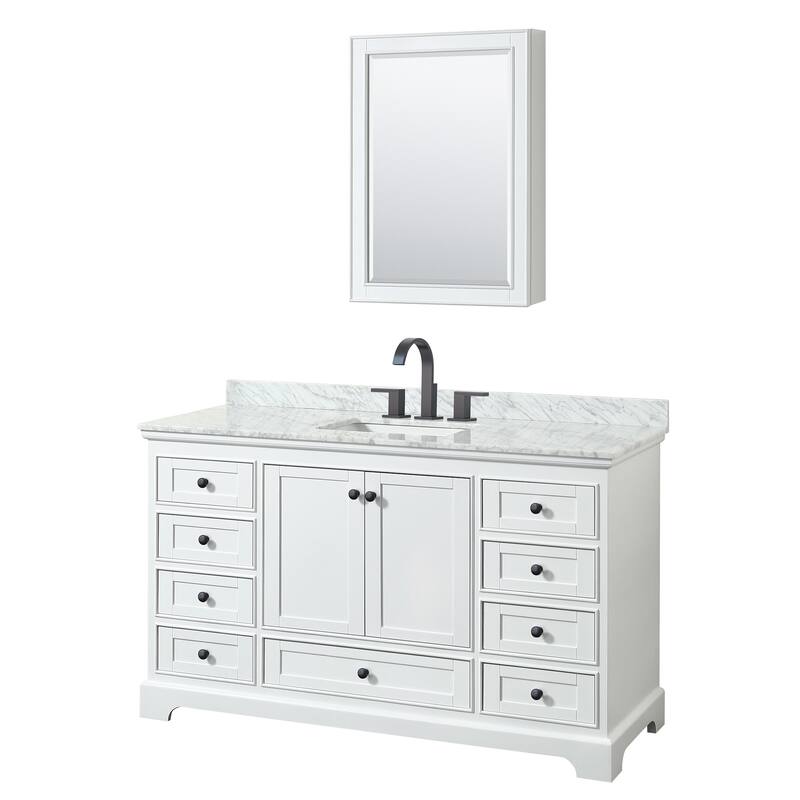Wyndham Collection Deborah 60" Free Standing Single Vanity Set with - White / White Carrara Marble Top / Matte Black - Painted