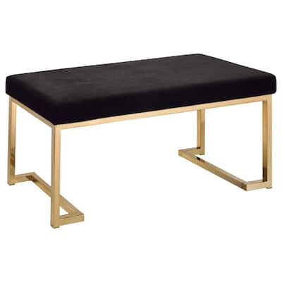 40-Inch Contemporary Fabric Bench with Gold Tubular Base and Black Padded Seat for Entryway or Bedroom - 18"H x 16"W x 40"L