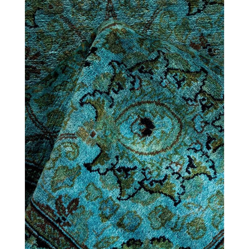 Overton Hand Knotted Wool Vintage Inspired Modern Contemporary Overdyed Blue Runner Rug - 2' 7" x 11' 0"