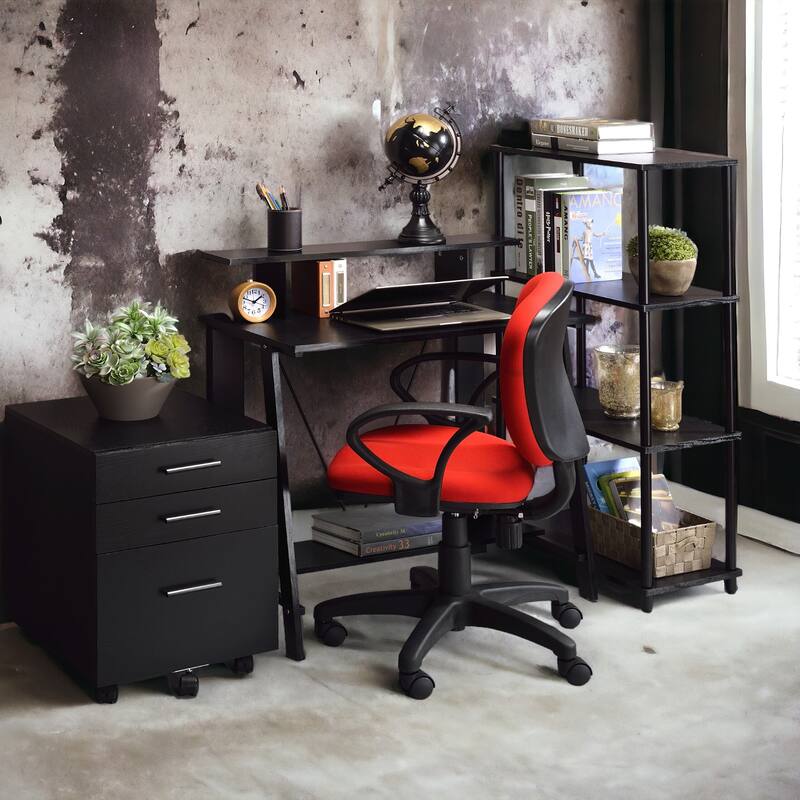 Modern Writing Desk with Storage Shelves and Sturdy Metal V-Back Reinforcement for Home or Office Workspace