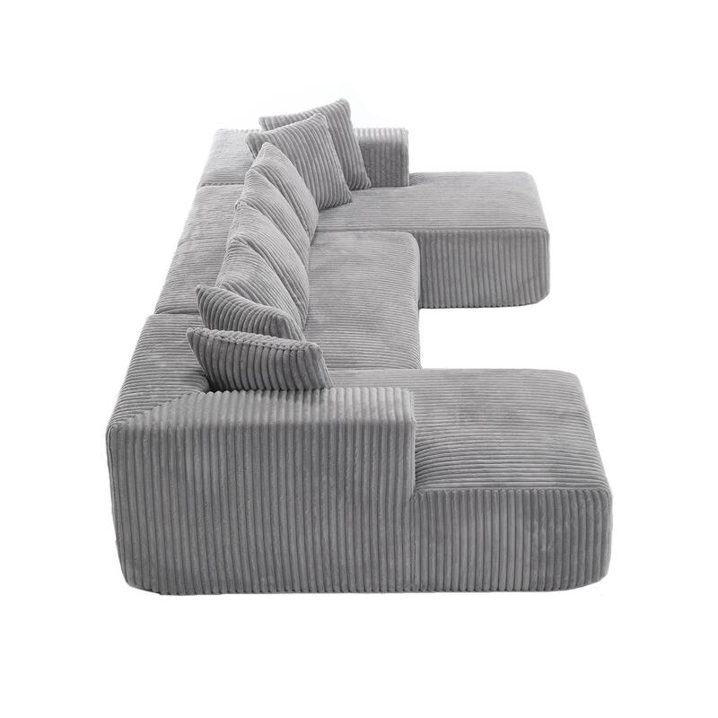 133.45'' Modular U-shaped Sectional Couch, 4 Seater, Striped Corduroy, Gray