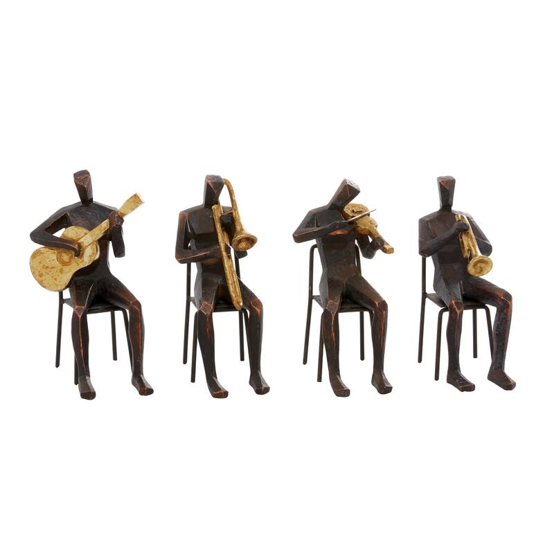 Brown Polystone Musician Decorative Sculpture with Gold Instruments (Set of 4)