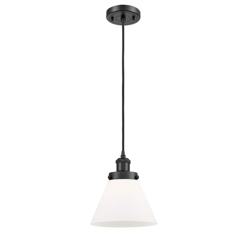 Innovations Lighting Large Cone 8" Wide Mini Pendant - Cord Hung - Matte Black / Matte White