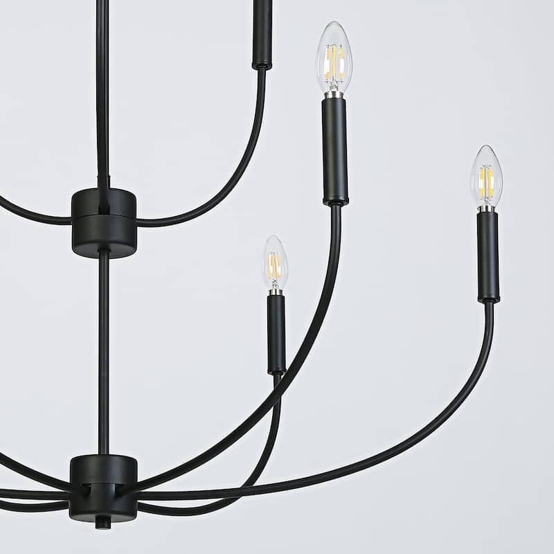 Oriea Modern Farmhouse 9-Light Black Chandelier Classic Candle Lights for Living Dining Room - D 32.3" x H 34"