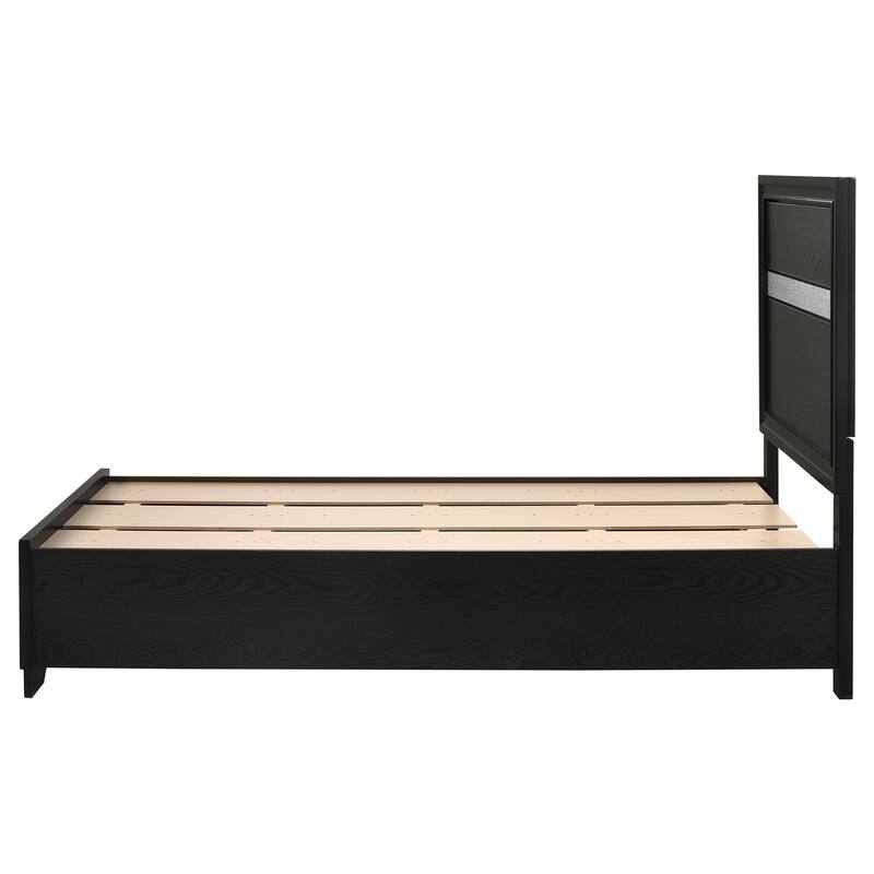 Black Twin Storage Panel Bed with Integrated Drawers and Crystal Accents