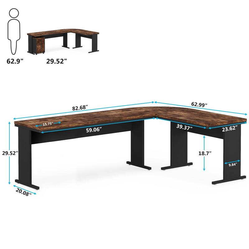 83" L-Shaped Executive Desk, Large L Office Desk with 3-Drawer Mobile File Cabinet, Business Furniture Desk Workstation
