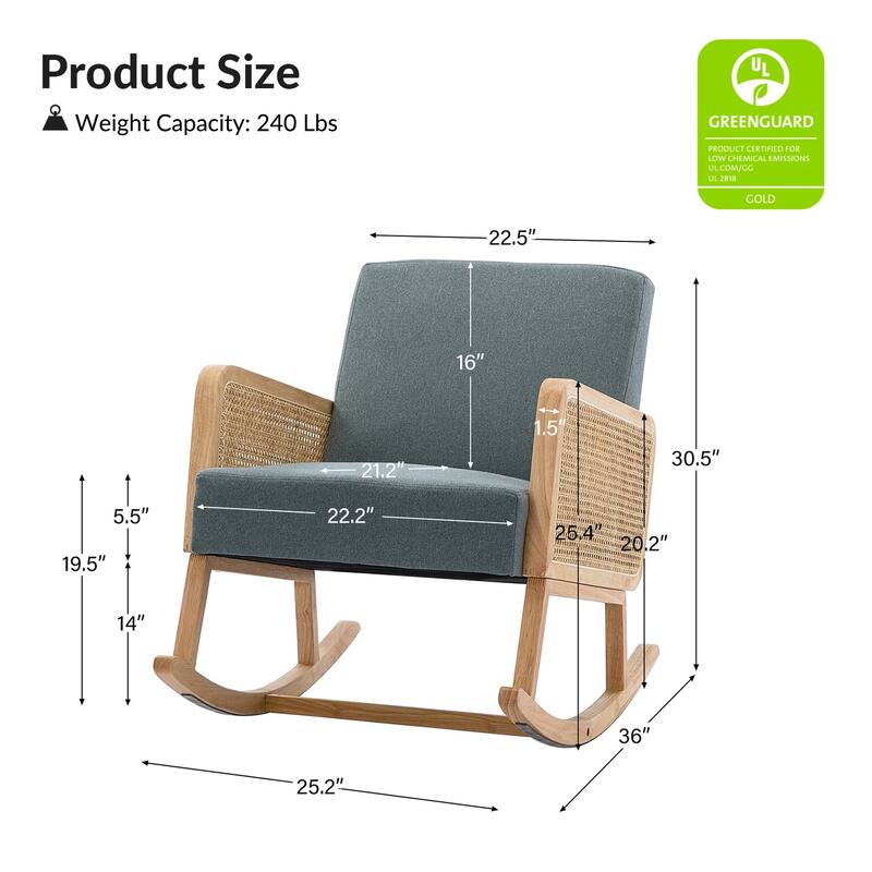 Venezia Upholstery Comfy Rocking Chair with Rattan Arms Set of 2