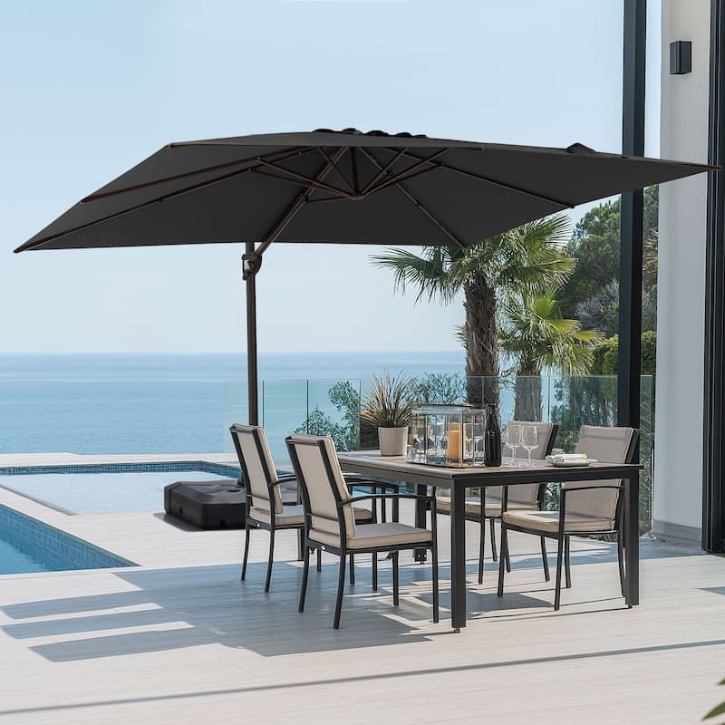 Pellebant Outdoor Patio 9 FT x 12 FT Cantilever-Offset Umbrella with Base - Black