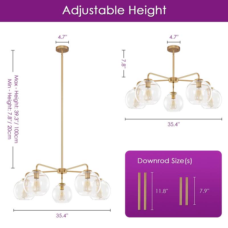 5-Light Modern Dimmable Sputnik Glass Globe Bubble Island Chandelier with Clear Glass Globe Shades