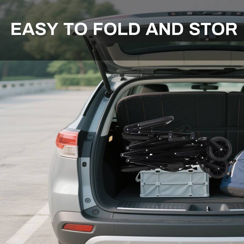 3-in-1 Folding Wagon with Bench Seat & Canopy - 500lb Heavy-Duty All-Terrain Cart, Black