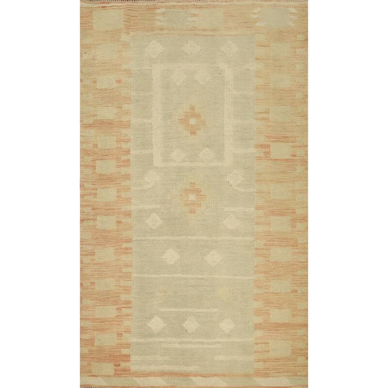 Hand Woven Oriental 100% Wool Carpet Southwestern Tribal Green Kilim Area Rug - 4' 10'' X 2' 10''