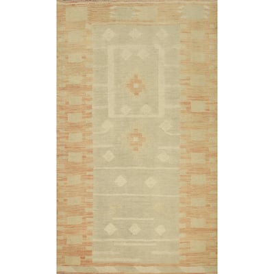 Hand Woven Oriental 100% Wool Carpet Southwestern Tribal Green Kilim Area Rug - 4' 10'' X 2' 10''