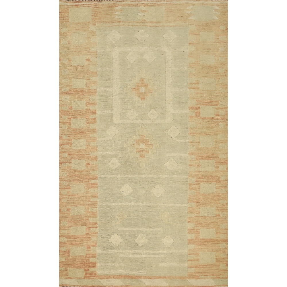 Hand Woven Oriental 100% Wool Carpet Southwestern Tribal Green Kilim Area Rug - 4' 10'' X 2' 10''